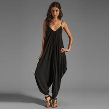 rompers women jumpsuit deep v neck spaghetti straps maxi long rompers pants black J4U66