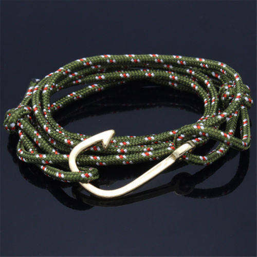 Rope Fish Hook Bracelet for Men Wrap Hook bracelet men bracelet Black / Red Hook bracelet J4U66