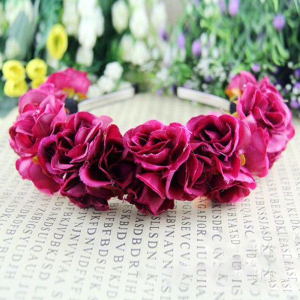 Rose Flower Crown Headbands for Wedding Festival Double Row Floral Garland Hairbands PY J4U66
