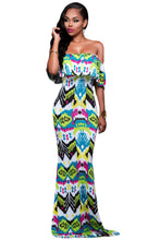 ruffles off shoulder boho long dress beach floor length printed dress women long sundress bohemia dress J4U66