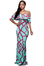 ruffles off shoulder boho long dress beach floor length printed dress women long sundress bohemia dress J4U66
