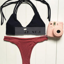 push up sexy high neck sexy bikini set women swimwear low waist bikinis denim beach biquini swimsuit bathing suit J4U66