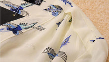 S-XL Plus Size Women Elegant Bird Print Blouse Long Sleeve Casual Slim Shirts Women Chiffon Tops J4U66