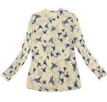 S-XL Plus Size Women Elegant Bird Print Blouse Long Sleeve Casual Slim Shirts Women Chiffon Tops J4U66