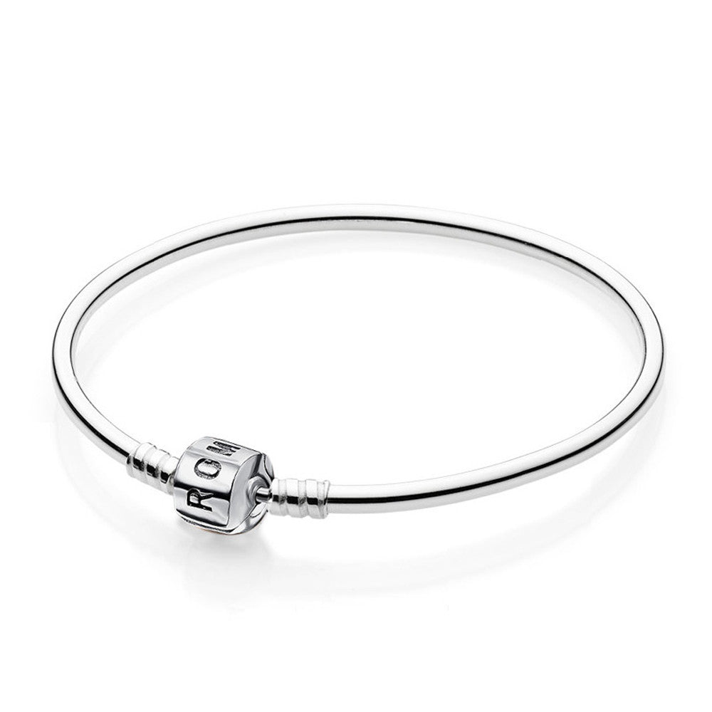ssterling silver bangle with barrel clasp fits forcharms beads diy women jewelry 3mm chirstmas gift J4U66