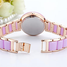 Supper Thin Purple & Gold Quartz Ladies Crystal Bezel Silver Dial Two Tone Bracelet Watch Reloje ing J4U66