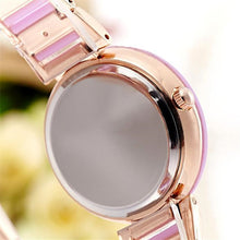 Supper Thin Purple & Gold Quartz Ladies Crystal Bezel Silver Dial Two Tone Bracelet Watch Reloje ing J4U66