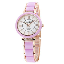 Supper Thin Purple & Gold Quartz Ladies Crystal Bezel Silver Dial Two Tone Bracelet Watch Reloje ing J4U66