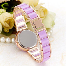 Supper Thin Purple & Gold Quartz Ladies Crystal Bezel Silver Dial Two Tone Bracelet Watch Reloje ing J4U66
