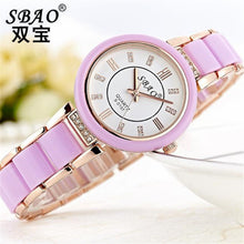 Supper Thin Purple & Gold Quartz Ladies Crystal Bezel Silver Dial Two Tone Bracelet Watch Reloje ing J4U66
