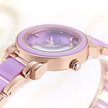 Supper Thin Two Tone Purple & Gold Analog Quartz Watch Alloy Bracelet Ladies Wrist Watches Crystals Bezel Montre Femme J4U66