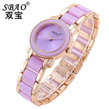 Supper Thin Two Tone Purple & Gold Analog Quartz Watch Alloy Bracelet Ladies Wrist Watches Crystals Bezel Montre Femme J4U66