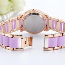 Supper Thin Two Tone Purple & Gold Analog Quartz Watch Alloy Bracelet Ladies Wrist Watches Crystals Bezel Montre Femme J4U66