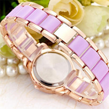 Supper Thin Two Tone Purple & Gold Analog Quartz Watch Alloy Bracelet Ladies Wrist Watches Crystals Bezel Montre Femme J4U66