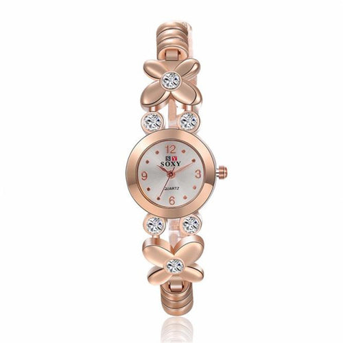 Fashion Daisies Flower Women Watch Rose Gold Bracelet Wrist Watch Women Girl Dress Clocks  J4U66