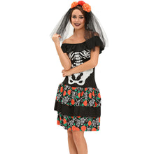 scary women 2pcs set skeleton halloween costume black dress slash neck ruffle ropa esqueleto slim masquerade outfits hair band J4U66