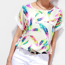 Plus Size Women Feathers Chiffon Top Casual Short Sleeve Loose T-Shirt J4U66
