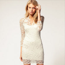 exy Womens dress Package hip Lace V-neck Slim Dress white and black causal  J4U66