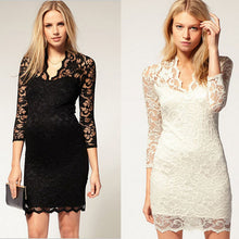 exy Womens dress Package hip Lace V-neck Slim Dress white and black causal  J4U66