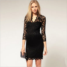 exy Womens dress Package hip Lace V-neck Slim Dress white and black causal  J4U66