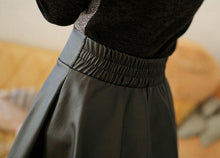 Women Faux Leather High Waist Skater Flared Pleated Short Mini Skirt J4U66