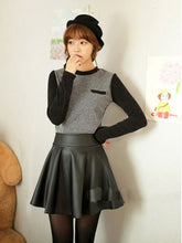 Women Faux Leather High Waist Skater Flared Pleated Short Mini Skirt J4U66