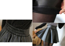 Women Faux Leather High Waist Skater Flared Pleated Short Mini Skirt J4U66