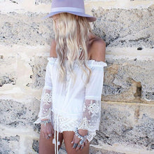 Women Lace Splicing Chiffon Off Shoulder Collar Blouse Tops causalShirt J4U66