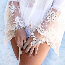 Women Lace Splicing Chiffon Off Shoulder Collar Blouse Tops causalShirt J4U66