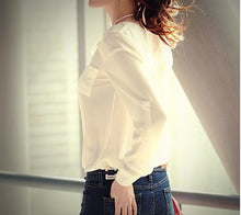 Womens Long Sleeve OL Career Chiffon Button Down Shirt Top office black and white Shirt J4U66