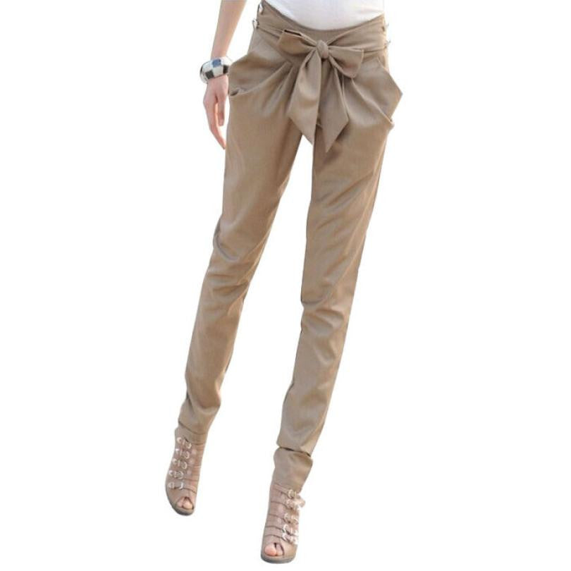 Office Lady Elegant Long Trousers Women Skinny Long Trousers OL Casual Bow Knot Harem Slim Comfy Pants J4U66