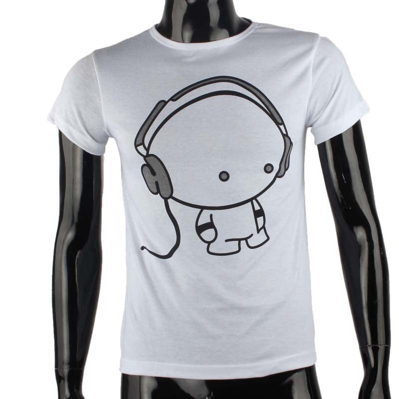 Fashion Men Boy Cotton Tees Shirt Short Sleeve Earphone T-Shirt Clothes J4U66
