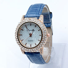 Women's Golden Bling Crystal Faux Leather Strap Analog Quartz Wrist Watch J4U66