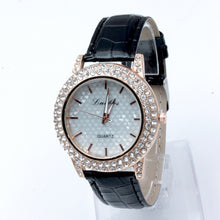 Women's Golden Bling Crystal Faux Leather Strap Analog Quartz Wrist Watch J4U66