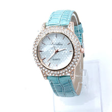 Women's Golden Bling Crystal Faux Leather Strap Analog Quartz Wrist Watch J4U66