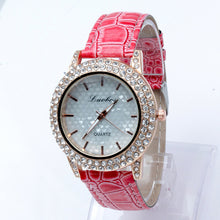 Women's Golden Bling Crystal Faux Leather Strap Analog Quartz Wrist Watch J4U66