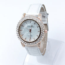 Women's Golden Bling Crystal Faux Leather Strap Analog Quartz Wrist Watch J4U66