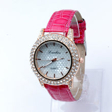 Women's Golden Bling Crystal Faux Leather Strap Analog Quartz Wrist Watch J4U66