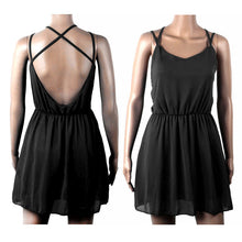 Sexy Backless Cross Sleeveless Women Femme Chiffon Beach Dress Plus Size Mini Dress J4U66
