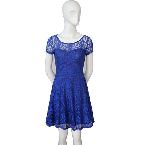 Fashion Black Blue Sexy Women's Ladies Floral vestido Lace Dress Short Sleeve Bodycon longos Dress Freeship J4U66