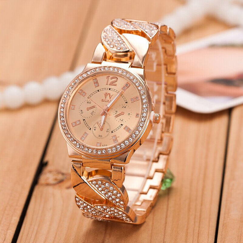 Women's Fashion Dress Luxury Bling Crystal Stainless Steel Band Analog Quartz Wrist Watch  J4U66
