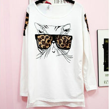 Fashion Women Wearing Leopard Glasses Kitten Cat Personality T-Shirt J4U66