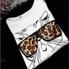 Fashion Women Wearing Leopard Glasses Kitten Cat Personality T-Shirt J4U66