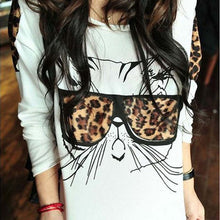 Fashion Women Wearing Leopard Glasses Kitten Cat Personality T-Shirt J4U66