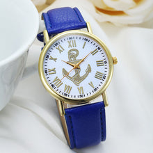 Fashion Womens Dress WatchRoman Numerals Boat Anchor Faux Leather Analog Quartz Wristwatch BluePink Freeship J4U66