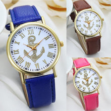 Fashion Womens Dress WatchRoman Numerals Boat Anchor Faux Leather Analog Quartz Wristwatch BluePink Freeship J4U66