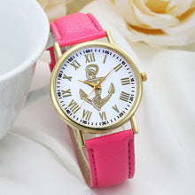 Fashion Womens Dress WatchRoman Numerals Boat Anchor Faux Leather Analog Quartz Wristwatch BluePink Freeship J4U66