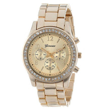 Faux Chronograph Quartz Plated Classic Round Women Crystals Watch J4U66