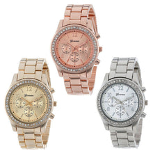Faux Chronograph Quartz Plated Classic Round Women Crystals Watch J4U66