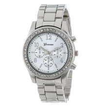 Faux Chronograph Quartz Plated Classic Round Women Crystals Watch J4U66